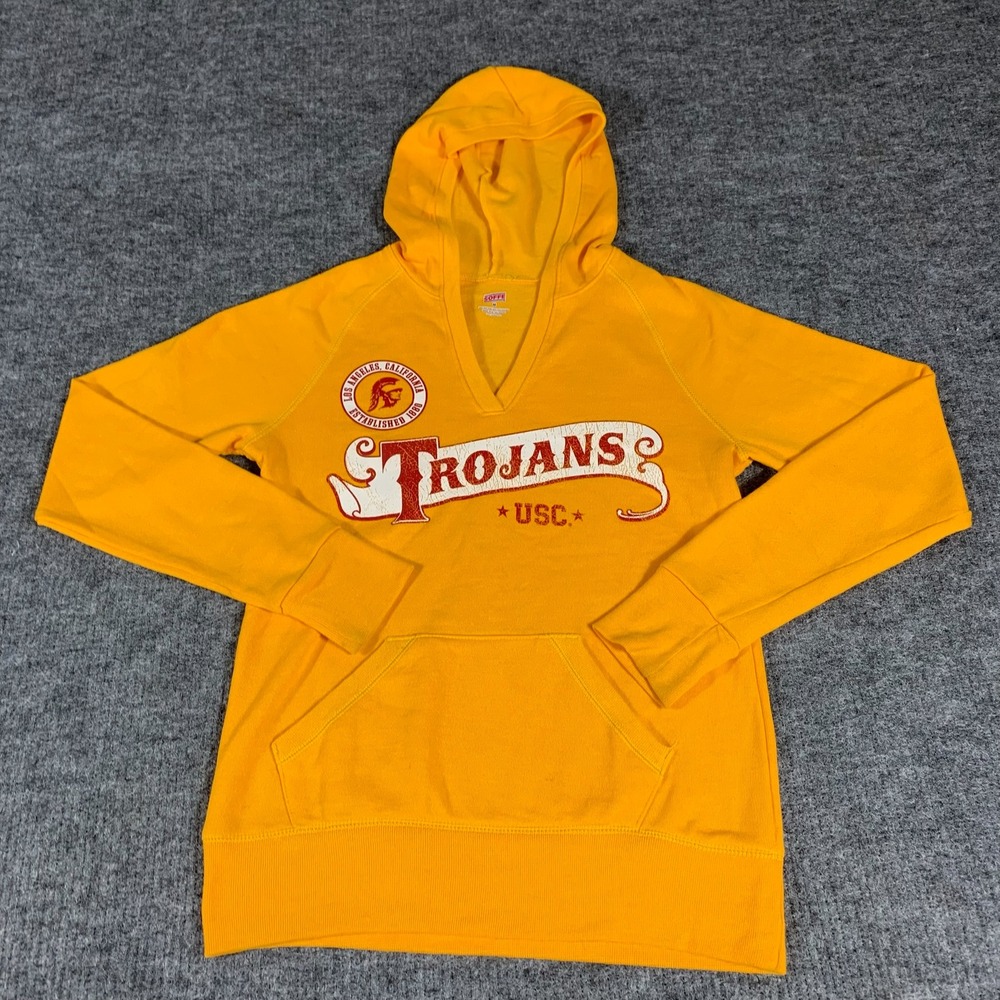 Soffe USC Trojans Hoodie Womens Medium Gold V Neck Pullover Sweatshirt Football